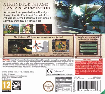 Legend of Zelda, The - Ocarina of Time 3D (Europe) (En,Fr,De,Es,It) (Rev 1) box cover back